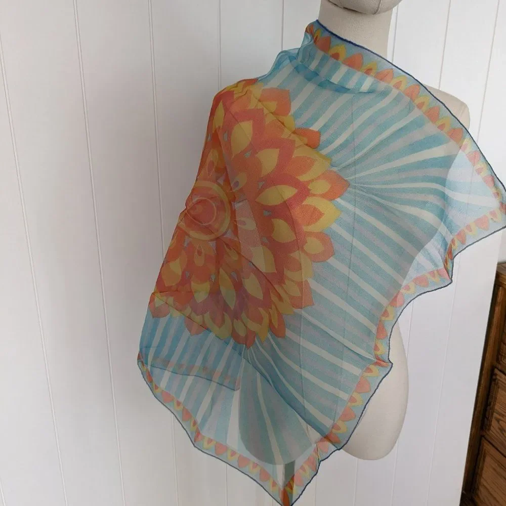 Flower, Sunburst Chiffon Scarf - Beautiful - Sheer - Unique